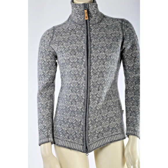 FJÄLLRÄVEN Gray Wool Snow Cardigan W Full Zip Sweater Women’s Size Small - Picture 1 of 15